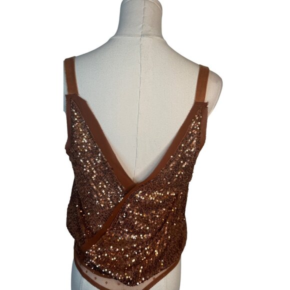 Free People XS Women's Shimmer & Shine Thong Bodysuit, Sunset, Brown, Metallic - Picture 8 of 15